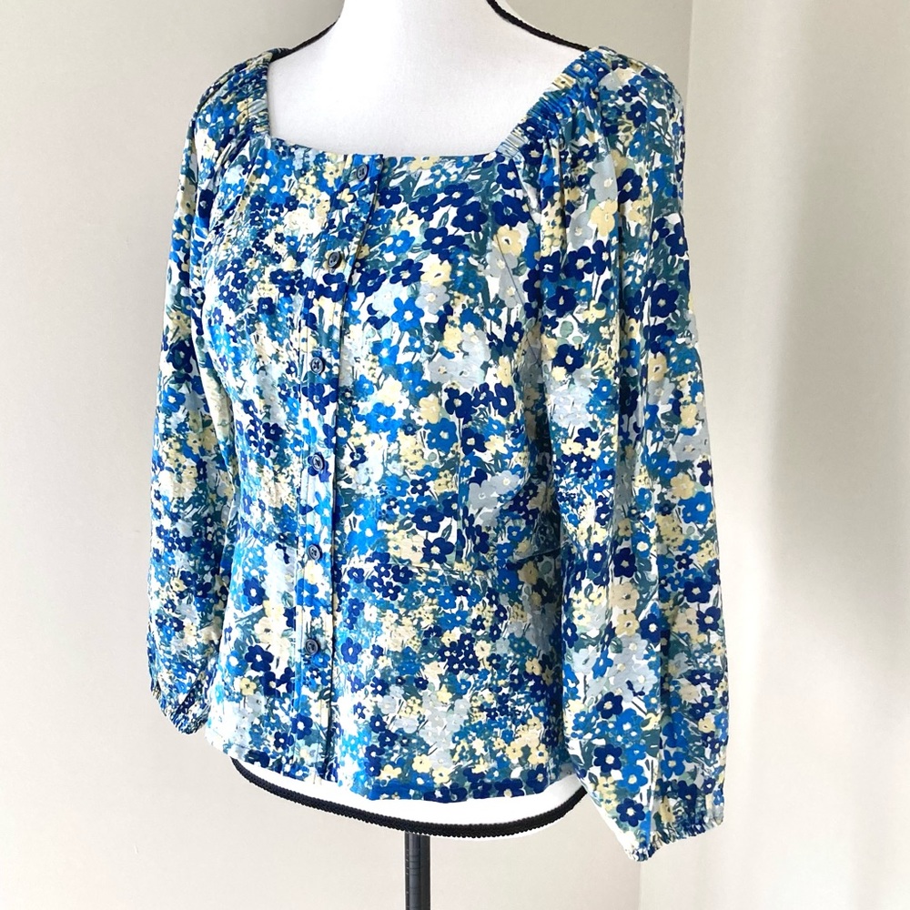 Ann Taylor Floral Button Square Neck Top Size S - Picture 3 of 8